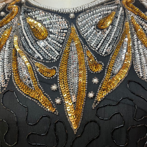 Vintage Laurence Kazar Black Silk Beaded Sequin Evening Blouse Party Top Size S - Picture 4 of 10